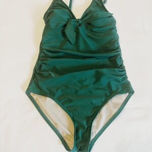 Kara Sol Swimming Suit Dark Green Tie Front Size Small